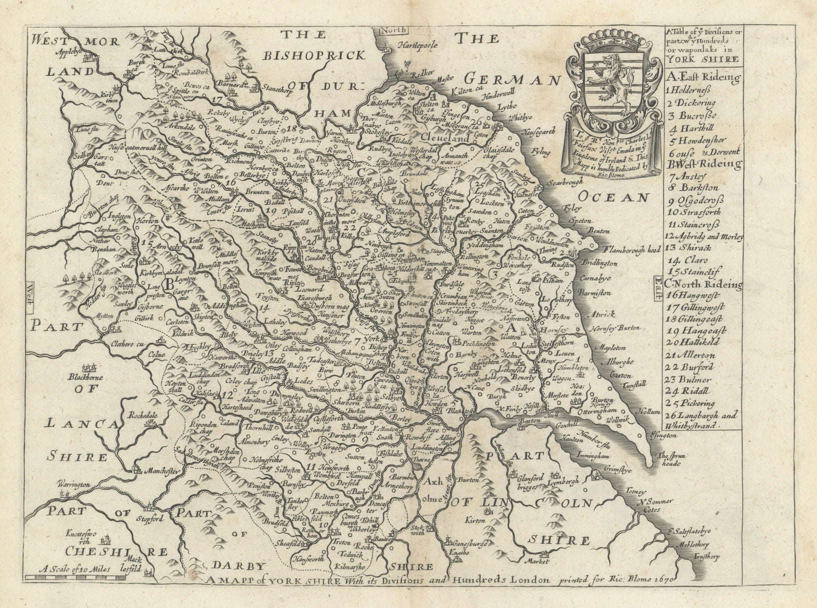 York Shire by Richard Blome 1673 old antique vintage map plan chart